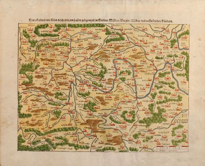 Antique Maps, Münster, Germany, Franken, 1550: Franckenland am Main, beschriben nach aller gelegenheit in Stetten, Wassern, Bergen, Walden und anstossenden