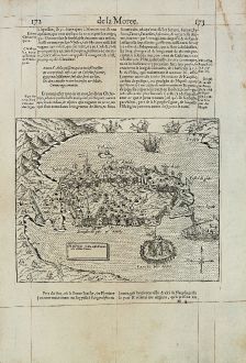 Antique Maps, de Belleforest, Greece, Peloponnese, Nafplio, 1575: Napoli Citta nella Provincia della Morea.