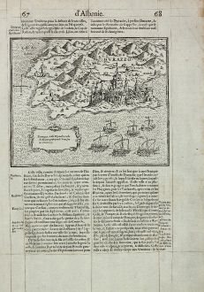 Antique Maps, de Belleforest, Balkan, Albania, Durres, 1575: Durraze, iadis Dyrrache, ville d'Albanie, prise par le Turc sur la Venitiens.