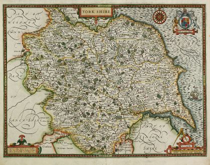 Antique Maps, Speed, British Isles, England, Yorkshire, 1646: York Shire