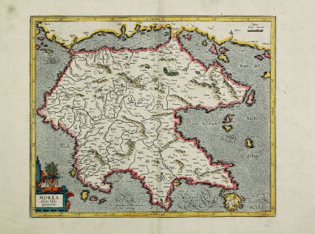 Antique Maps, Mercator, Greece, Peloponnes, 1595 (1630): Morea olim Peloponnesus