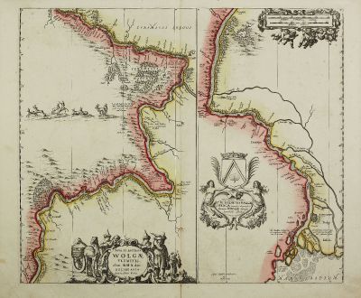 Antique Maps, Janssonius, Russia, Volga, 1680: Nova et Accurata Wolgae Fluminis, olim Rha Dicti Delineatio