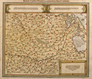 Antike Landkarten, Münster, Benelux, Holland, 1550: Die dritte Tafel des Rheinstroms innhaltend das Nider Teutschlandt