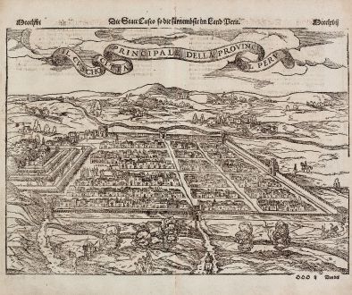 Antique Maps, Münster, Central America - Caribbean, Mexico City, Peru, Cusco: Der Statt Themistitan in den Neuwen Inseln gelegen / Die Statt Cusco so die fuernembste im Land Peru / Il Cuscho Citta...