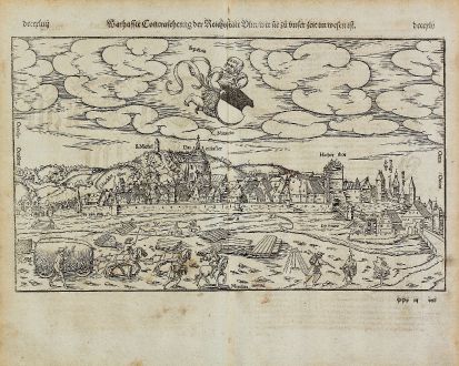 Antique Maps, Münster, Germany, Ulm, 1574: Warhaffte Contrafehtung der Reichsstatt Ulm wie sie zu unser zeit im wesen ist.