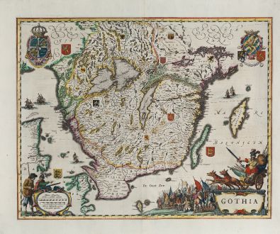 Antike Landkarten, Blaeu, Skandinavien, Schweden, Götaland, Gothia, 1641-42: Gothia