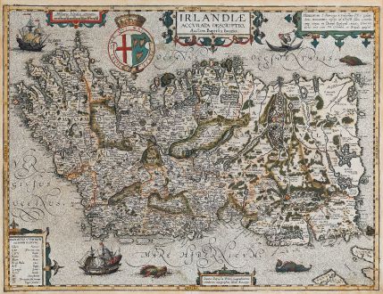 Antique Maps, Ortelius, Ireland, Ireland Island, 1608 or 1612: Irlandiae Accurata Descriptio, Auctore Baptista Boazio