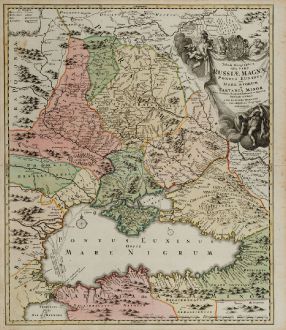 Antique Maps, Homann, Ukraine, Black Sea, 1720: Tabula Geographica qua pars Russiae Magnae Pontus Euxinus seu Mare Nigrum et Tartaria Minor ...