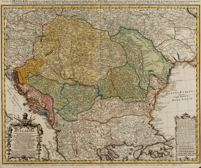 Antique Maps, Homann Erben, Balkan, Hungaria, Croatia, Serbia, 1744: Hungariae ampliori significatu et veteris vel methodicae complexae: Regna Hungariae, Propriae, Croatiae, Dalmatiae, Bosniae,...