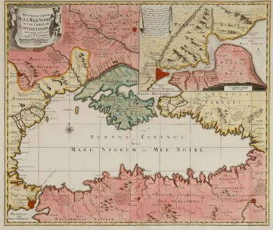 Antique Maps, Visscher, Russia, Black Sea, Constantinople, 1700: Novelle Carte de la Mer Noire et du Canal de Constantinople tres exacte mise au Jour par N. Visser nunc apud P. Schenk.