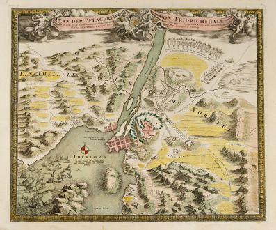 Antique Maps, Homann, Norway, Halden, Fredrikshald, Fortress Fredriksten: Plan der Belagerung von Friedrichshall, angefangen von Carl dem XII der Schweden Goth und Wenden König mit 10000 Mann 36...