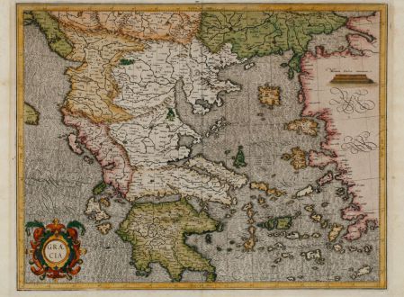 Antique Maps, Mercator, Greece, Peloponnese, Aegean, Asia Minor, 1589: Graecia