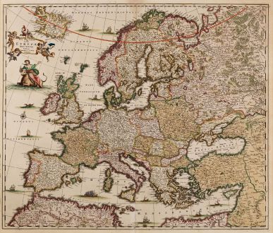 Antike Landkarten, de Wit, Europa Kontinent, 1680: Nova et Accurata Totius Europae Descriptio