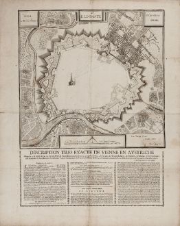 Antike Landkarten, Anguissola, Österreich - Ungarn, Wien, 1686: Vienna à Turcis obsessa / & Deo Dante / A Christianis eliberata / Desription tres exacte de Vienne en Austriche