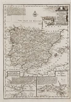 Antique Maps, Bowen, Spain - Portugal, Minorca, Mahon, Gibraltar, 1747: A New & Accurate Map of Spain & Portugal.