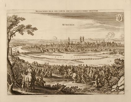 Antike Landkarten, Merian, Deutschland, München, 1650: Monachium Regi Suecorvm certis conditionibus deditur