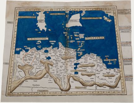 Antike Landkarten, Holle, Nordafrika, Tunesien, Libyen, Sardinien und Sizilien: [Secunda Affrice tabula continet Affricam & insulae que circa ipsam sunt Parallel]