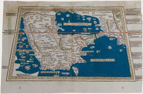 Antique Maps, Holle, Middle East, Arabia, July 1482: [Sexta Asie Tabula, Arabia Felix]