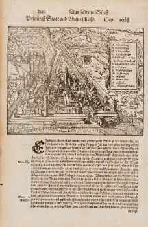 Antike Landkarten, Münster, Österreich - Ungarn, Vorarlberg, Feldkirch, 1574: Feldkirch Statt und Graveschaffe