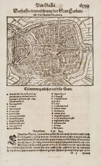 Antike Landkarten, Münster, Niederlande, Haarlem, 1574: Warhaffte contrafehtung der Statt Harlem