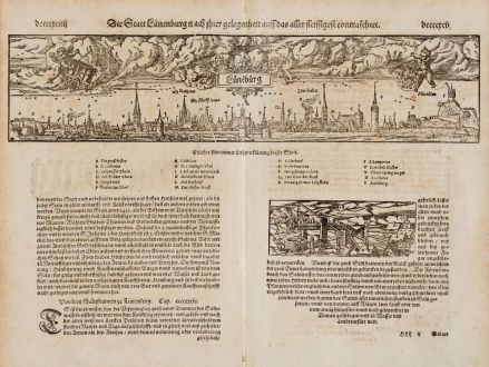 Antike Landkarten, Münster, Deutschland, Niedersachsen, Lüneburg, 1574: Die Statt Lünenburg, nach ihrer Gelegenheit auff das aller fleissigest contrafehtet