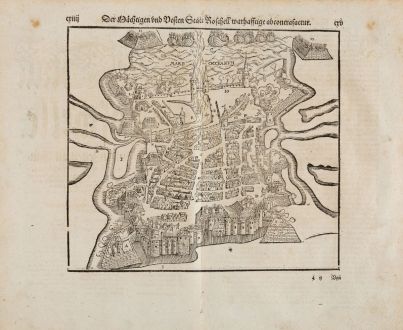 Antique Maps, Münster, France, Charente-Maritime, La Rochelle, 1574: Der Mächtigen und vesten Statt Roschell warhafftige abconcrafactur.