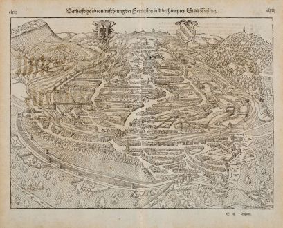 Antique Maps, Münster, France, Doubs, Besancon, 1574: Warhafftige abcontrafehtung der Herrlichen und berhümpten Statt Bisantz