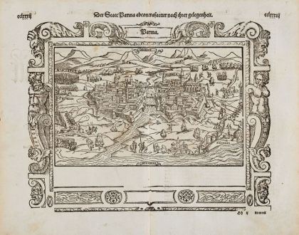 Antike Landkarten, Münster, Italien, Emilia-Romagna, Parma, 1574: Der Statt Parma abcontrafactur nach Ihrer gelgenheit.