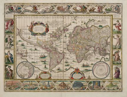 Antique Maps, Blaeu, World Map, 1643-50: Nova Totius Terrarum Orbis Geographica ac Hydrographica Tabula auct: Guiljelmo Blaeuw.