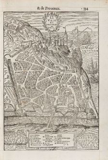 Antike Landkarten, de Belleforest, Frankreich, Provence, Nizza, 1575: La Ville et Chasteau de Nice