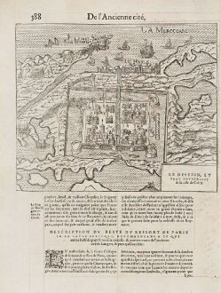 Antique Maps, de Belleforest, France, Calais, 1575: Le Dessein, et vray pourtraict de la ville de Calais