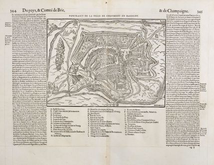 Antique Maps, de Belleforest, France, Champagne, Bassigny, Chaumont, 1575: Pourtraict de la ville de Chaumont en Bassigny