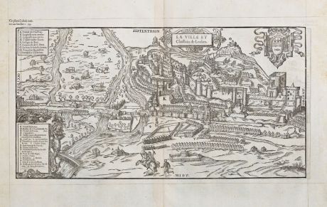 Antique Maps, de Belleforest, France, Centre-Val de Loire, Loches, 1575: La Ville et Chasteau de Loches