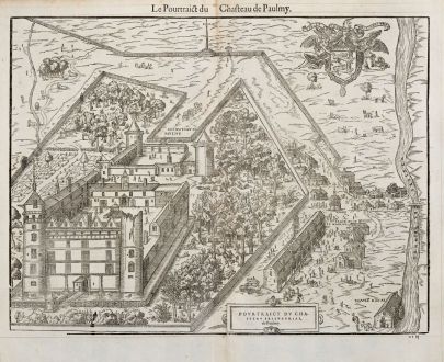 Antike Landkarten, de Belleforest, Frankreich, Centre-Val de Loire, Paulmy, 1575: Le Pourtrict du Chasteau de Paulmy [Le Château de Paulmy]