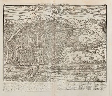 Antike Landkarten, de Belleforest, Frankreich, Normandie, Rouen, 1575: Le Pourtraict de la Ville Rouen