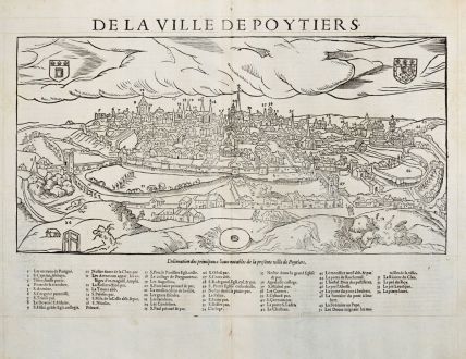 Antike Landkarten, de Belleforest, Frankreich, Poitou, Poitiers, 1575: De la Ville de Poytiers