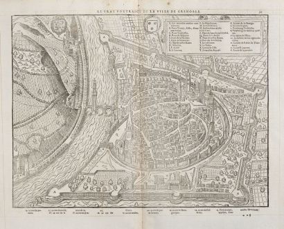 Antike Landkarten, de Belleforest, Frankreich, Rhone-Alpes, Grenoble, 1575: Le vray Pourtraict de la Ville de Grenoble