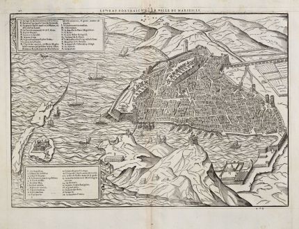 Antique Maps, de Belleforest, France, Provence, Marseille, 1575: Le Pourtraict de la Ville de Marseille