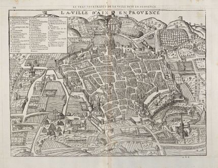 Antique Maps, de Belleforest, France, Provence, Aix-en-Provence, 1575: Le vray Pourtraict de la Ville d'Aix en Provence