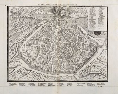 Antique Maps, de Belleforest, France, Provence, Avignon, 1575: Le vray Pourtraict de la Ville d'Avignon