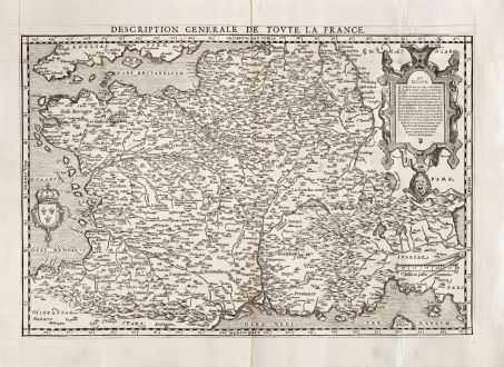 Antike Landkarten, de Belleforest, Frankreich, 1575: Description Generale de Toute la France