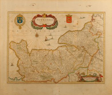 Antique Maps, Janssonius, France, Normandy, 1650: Normandia Ducatus