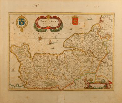 Antique Maps, Janssonius, France, Normandy, 1650: Normandia Ducatus