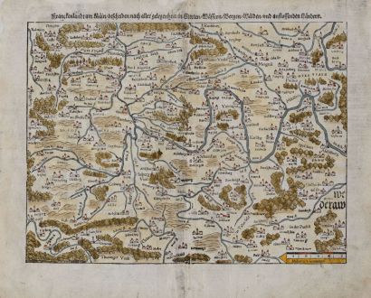 Antike Landkarten, Münster, Deutschland, Bayern, Franken, 1545: Franckenland am Main, beschriben nach aller gelegenheit in Stetten, Wassern, Bergen, Walden und anstossenden Landern