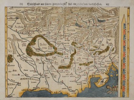 Antike Landkarten, Münster, Deutschland, 1545: Teütschland mit seinem gantzen begriff und eingeschlossnen landschafften