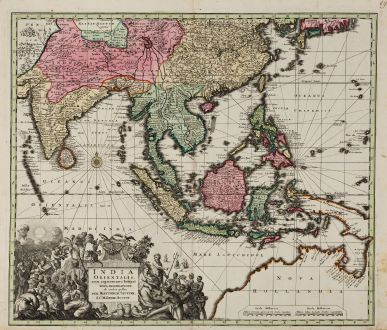 Antique Maps, Seutter, Southeast Asia, 1730: India Orientalis, cum Adjacentibus Insulis Nova Delineatione ob Oculos Posita