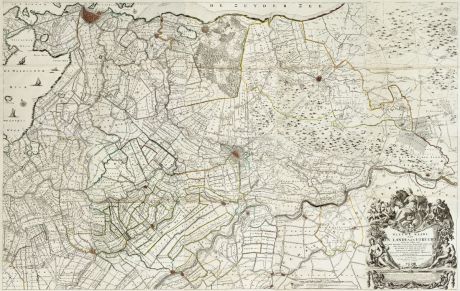 Antique Maps, de Roy, Netherlands, Amsterdam, Utrecht, 1743: Nieuwe kaart van den lande van Utrecht ... doen meten, en in kaart brengen, door Bernard du Roy ...