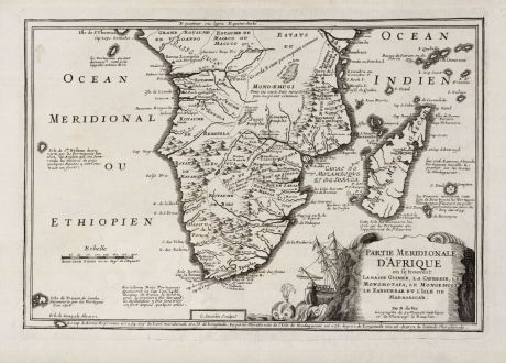 Antique Maps, de Fer, South Africa, 1705: Partie Meridionale d'Afrique ou se Trouvent la Basse Guinee, la Cafrerie, le Monomotapa, le Monoemugi, le Zanguebar et...