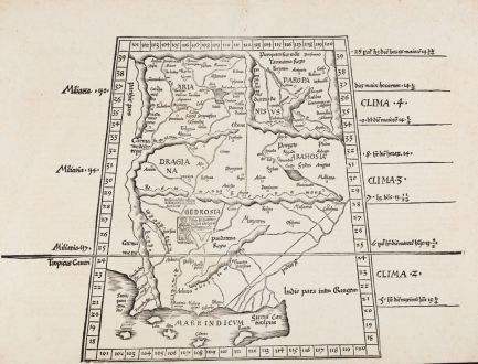 Antike Landkarten, Fries, Mittlerer Osten, Pakistan, Afghanistan, Indien, 1541: Tabula Nona Asia Continentur, Aria