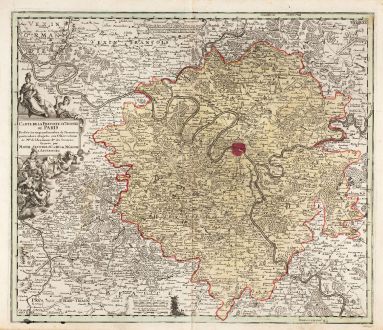 Antique Maps, Seutter, France, Ile-de-France, Paris, 1720: Carte de la prevoste et vicomté de Paris, dressée sur un grand nombre de mémoires particuliers assujettis aux...